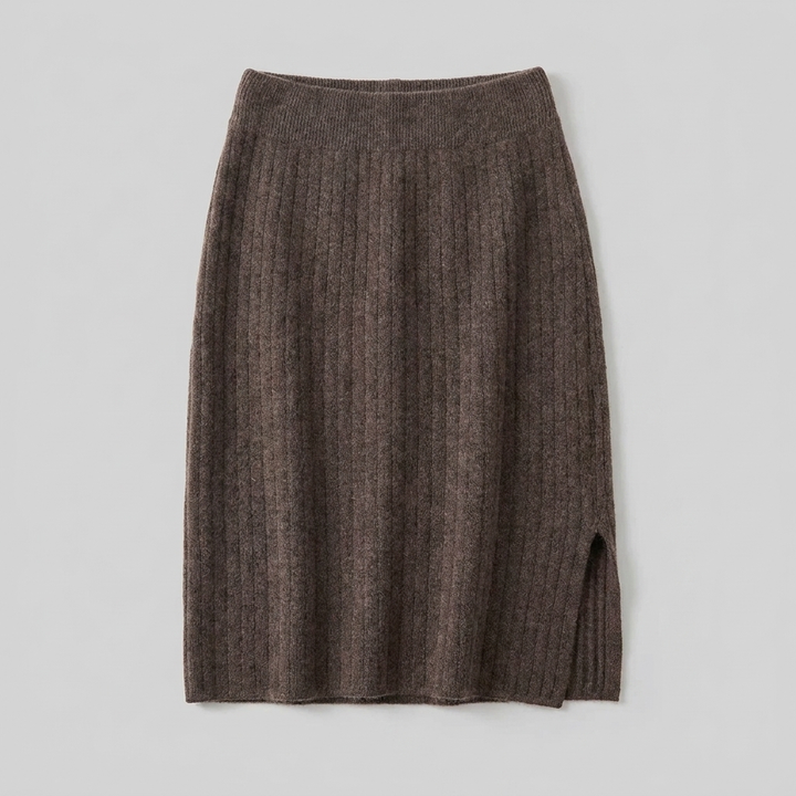 Juliette brown merino knit pencil skirt product flat-lay
