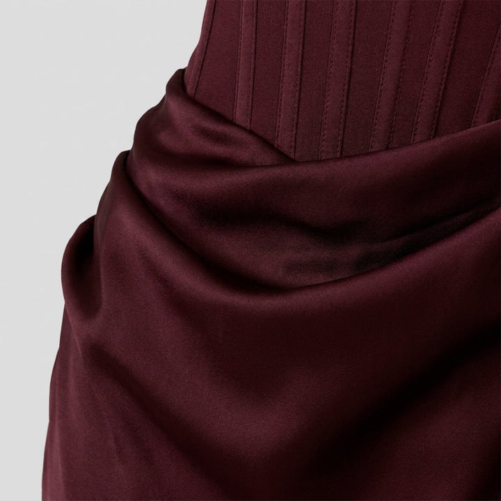 Kailani burgundy gown fabric detail