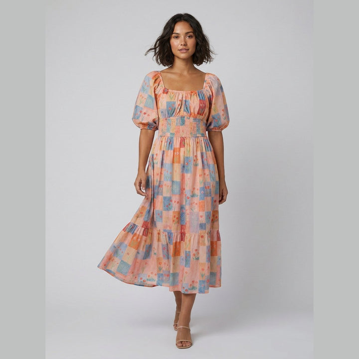 Kara Garden Floral Midi Dress walking
