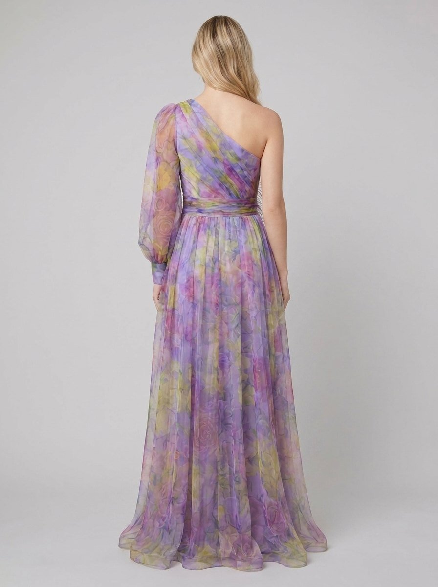 Karla one-shoulder gown back view