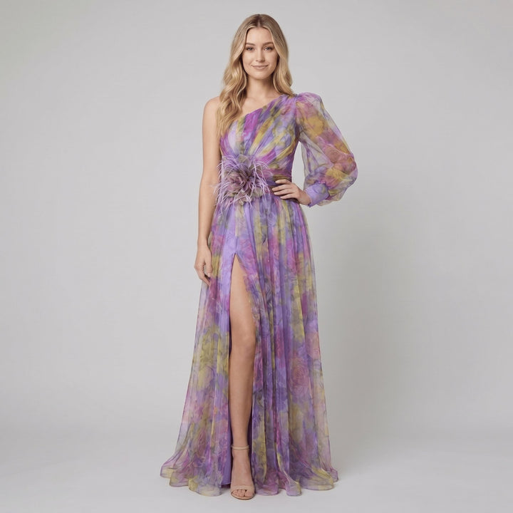 Karla one-shoulder floral dress purple