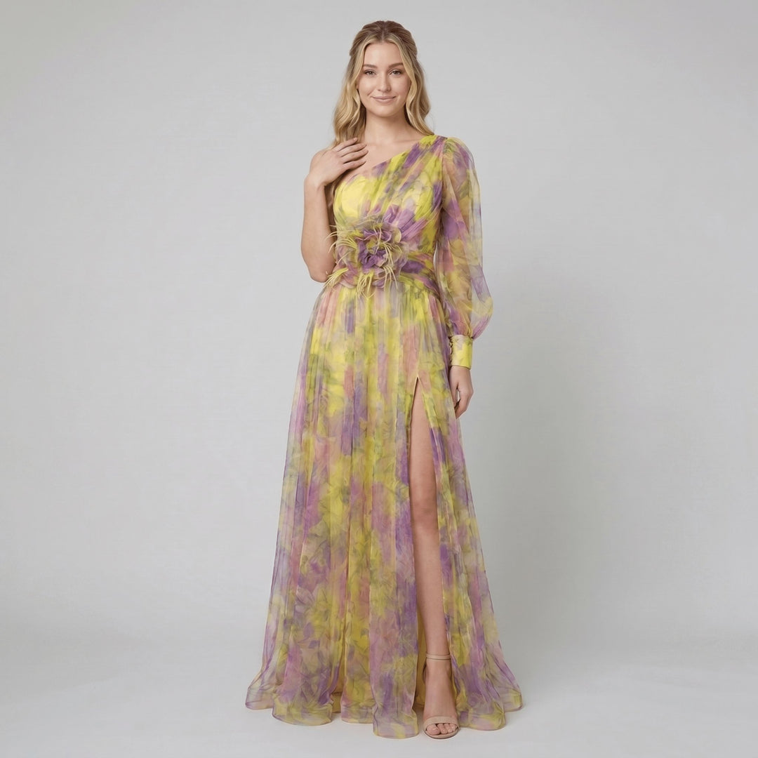 Karla one-shoulder floral dress yellow