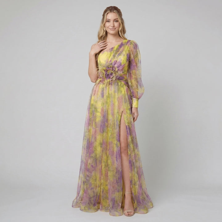 Karla one-shoulder floral dress yellow