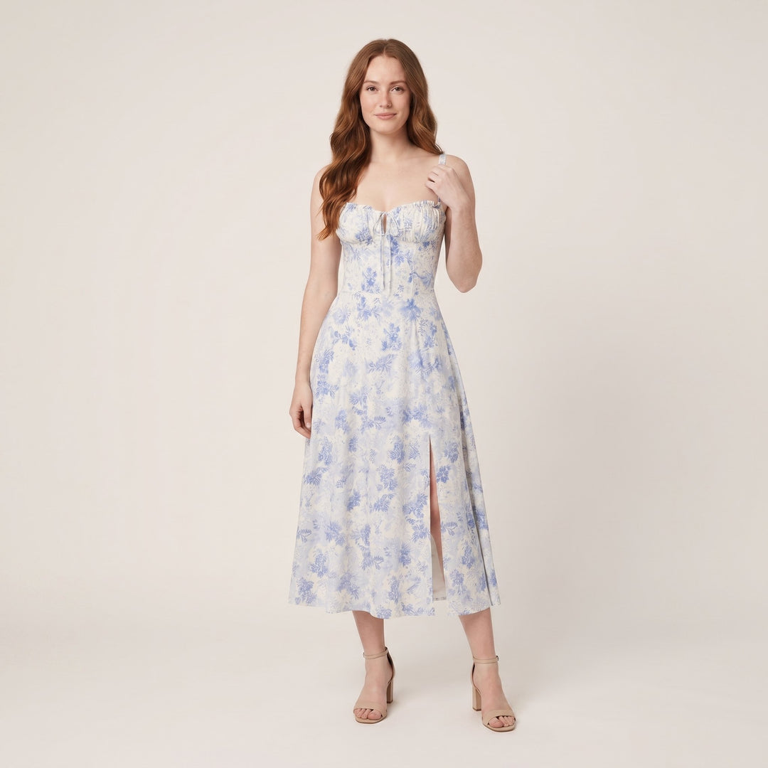 Kiana corset midi dress blue floral