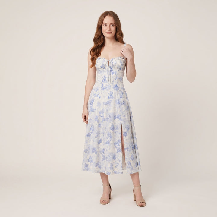 Kiana corset midi dress blue floral