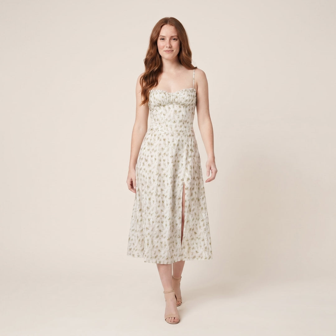 Kiana corset midi dress green ditsy floral