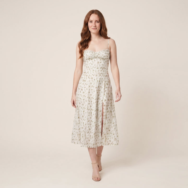 Kiana corset midi dress green ditsy floral