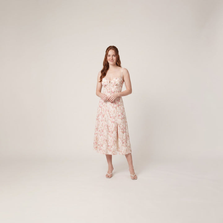 Kiana corset midi dress pink floral