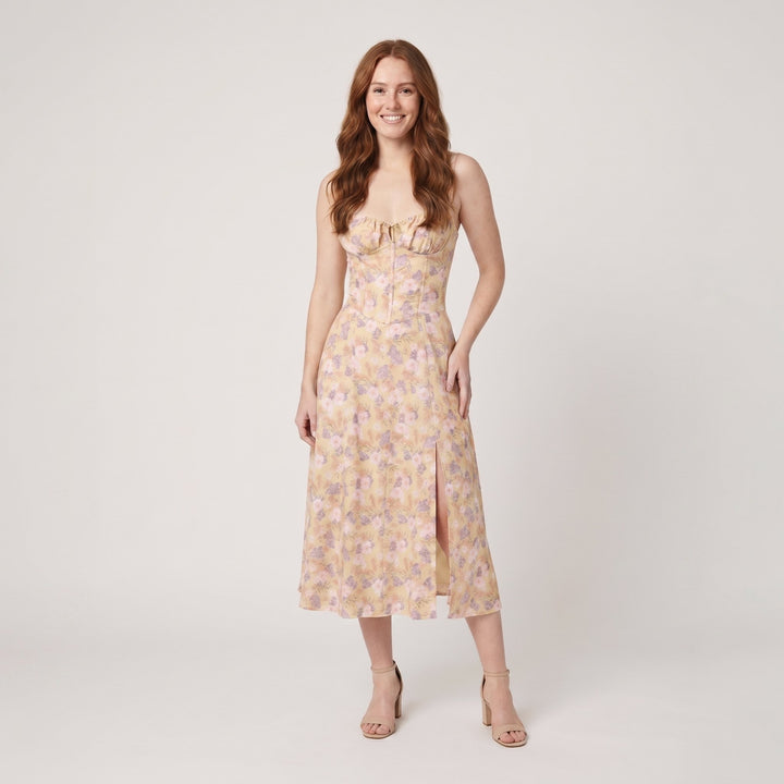 Kiana corset midi dress yellow floral