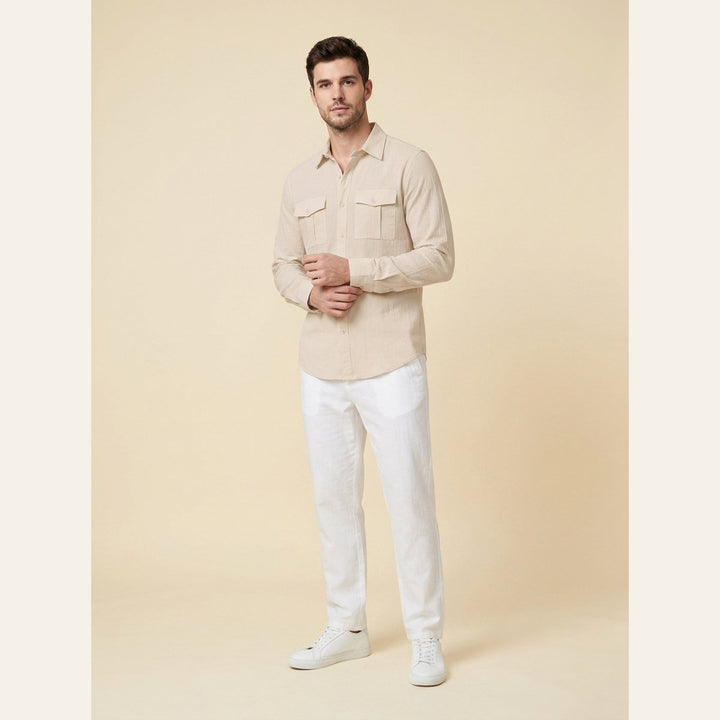 Kinetic men's cotton-linen utility shirt in beige
