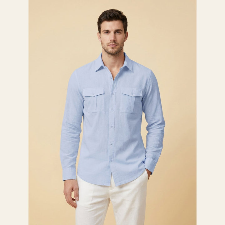Kinetic men's cotton-linen utility shirt in light blue