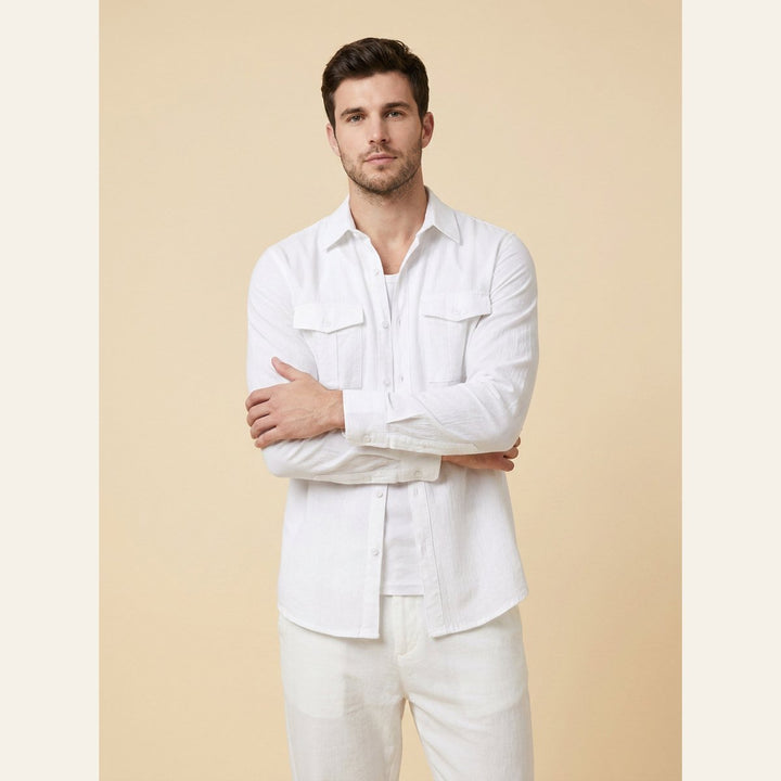 Kinetic men's cotton-linen utility shirt in white