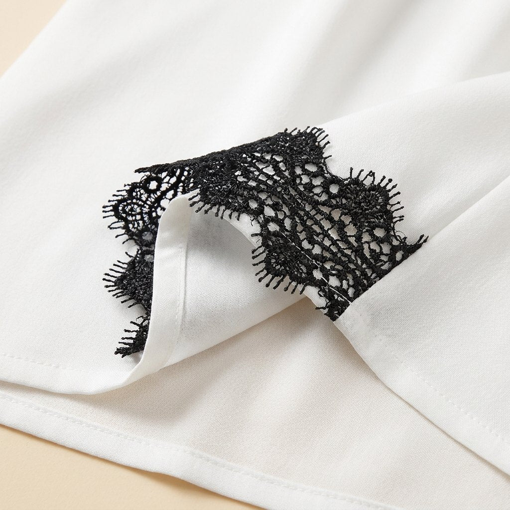 Lana Tencel and black lace fabric close-up