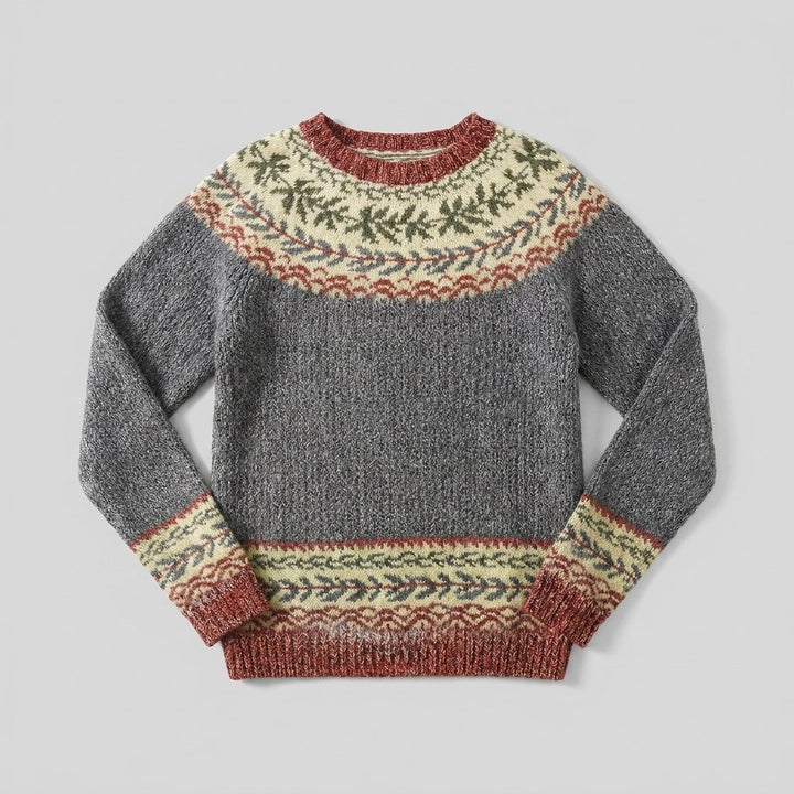 Lara grey fair-isle retro sweater product flat lay