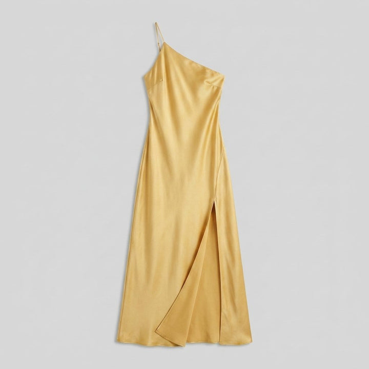 Lavinia open back satin maxi dress yellow flat lay