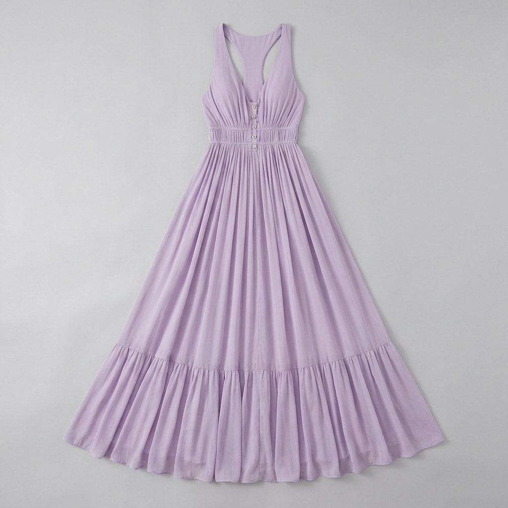 Lila lilac chiffon pleated maxi dress product flat-lay