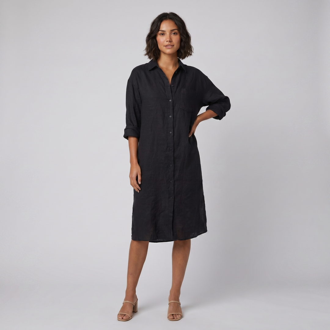 Lina oversized linen shirt dress black - The store Vancouver