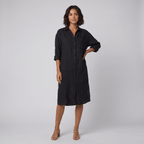 Lina oversized linen shirt dress black - The store Vancouver
