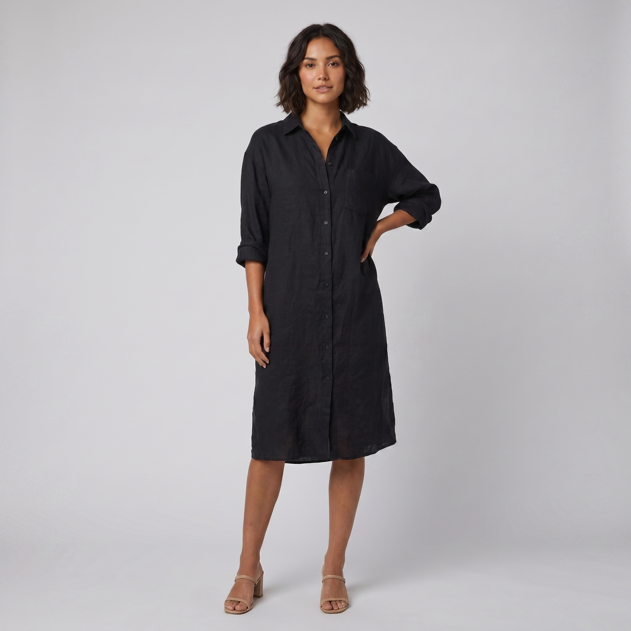 Lina oversized linen shirt dress black - The store Vancouver