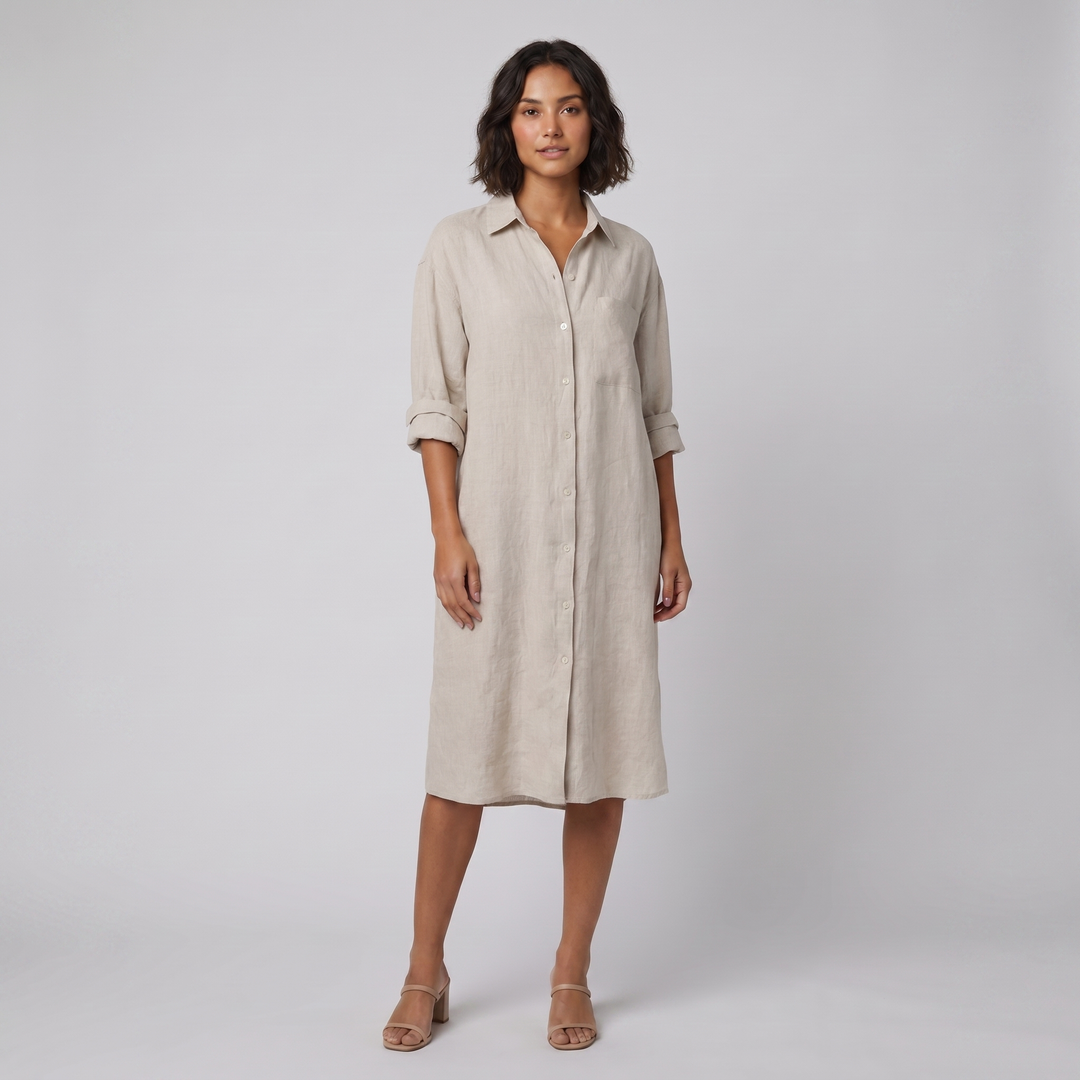 Lina oversized linen shirt dress natural linen - The store Vancouver