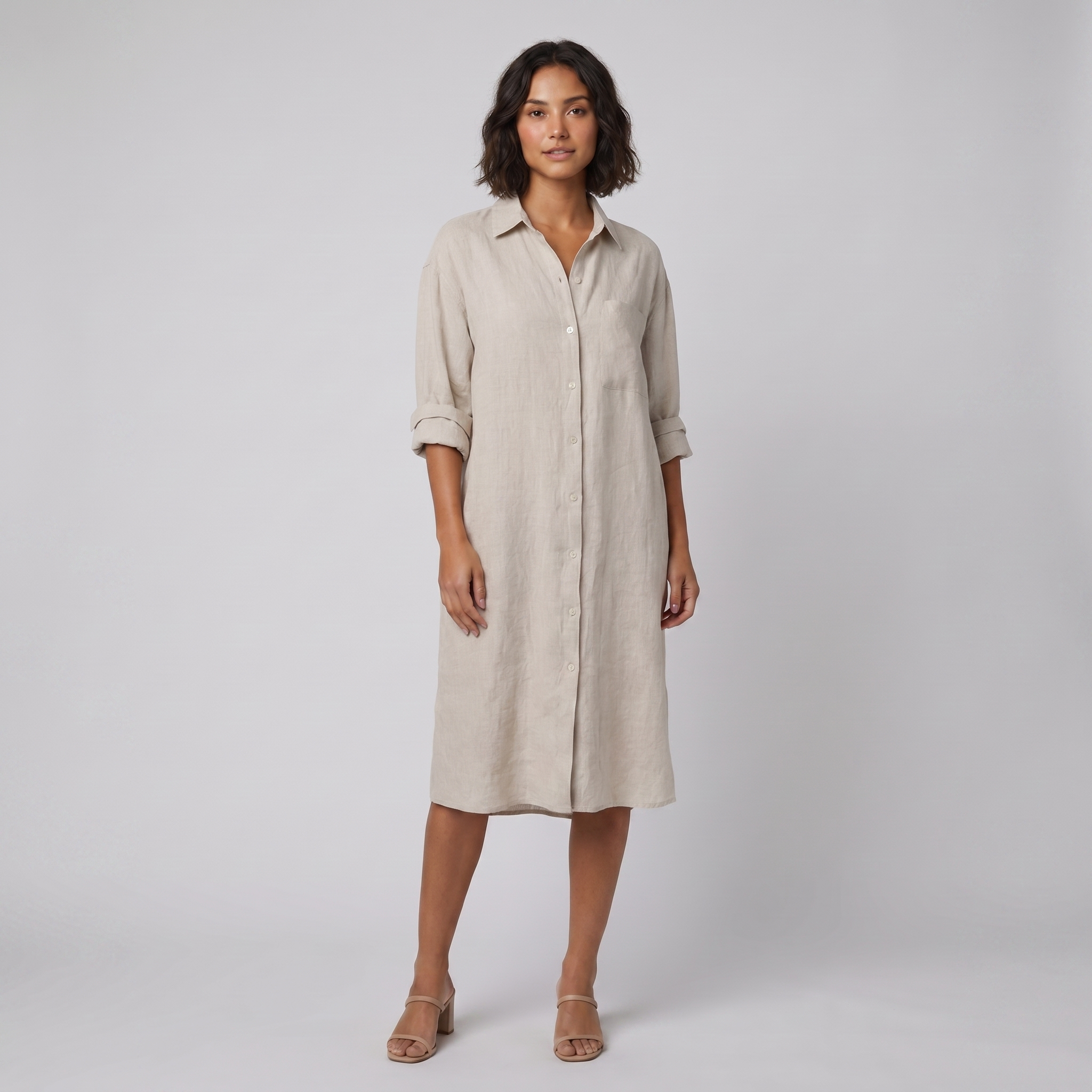Lina oversized linen shirt dress natural linen - The store Vancouver