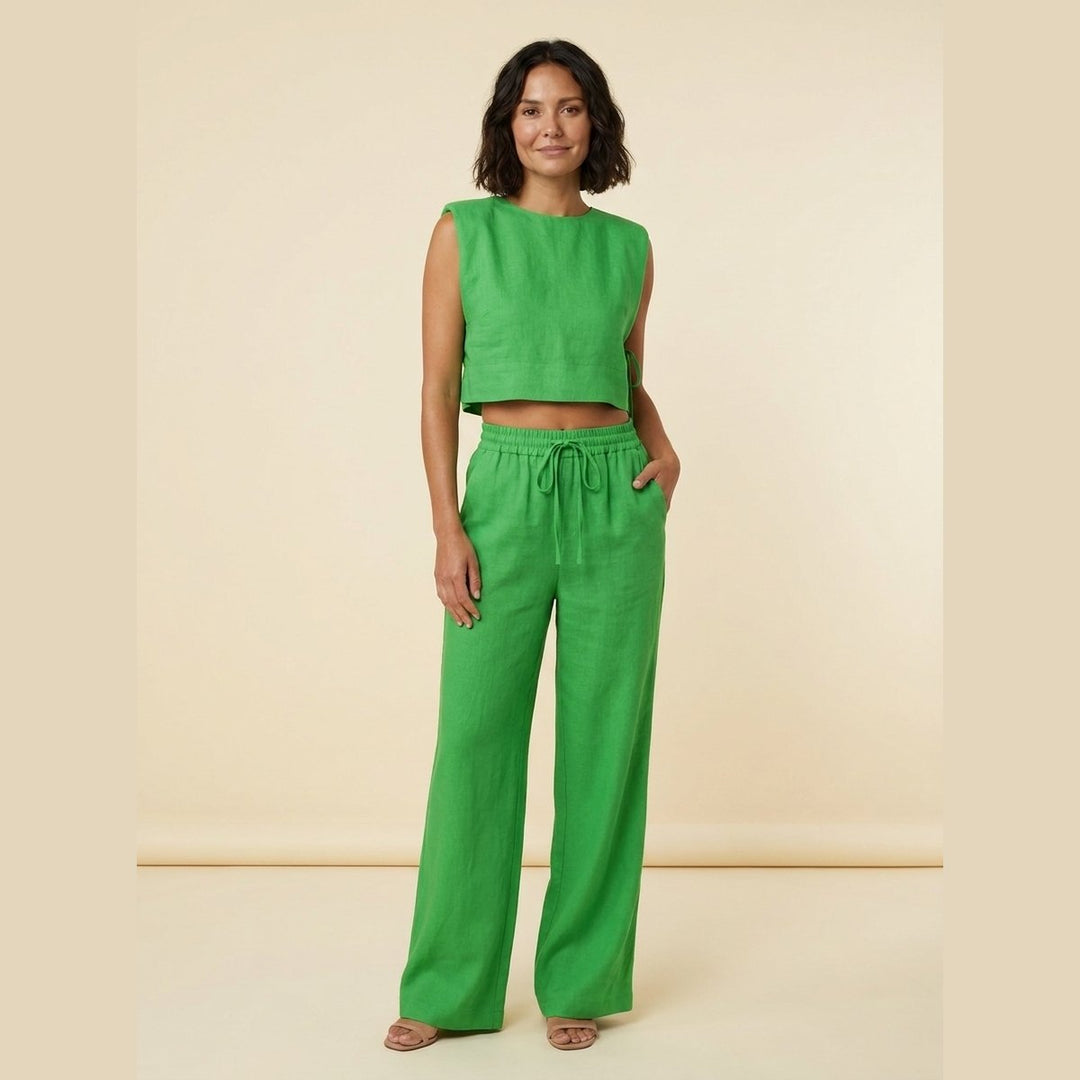 Lina linen two-piece set green
