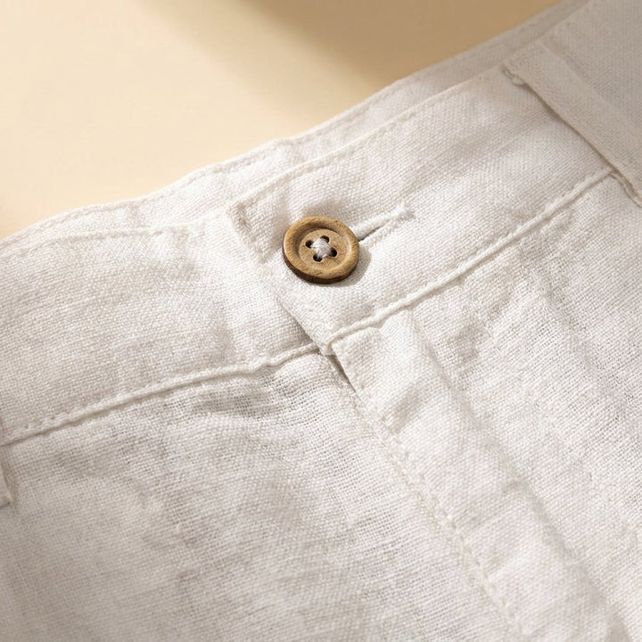 Lino mens linen shorts fabric closeup
