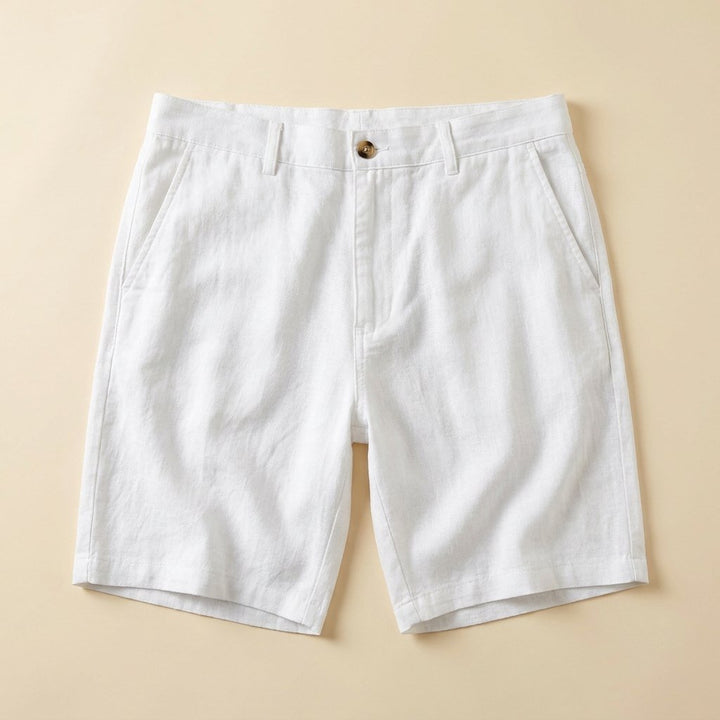 Lino mens linen shorts flat lay