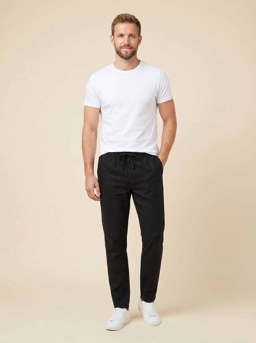 Lino mens linen trousers black