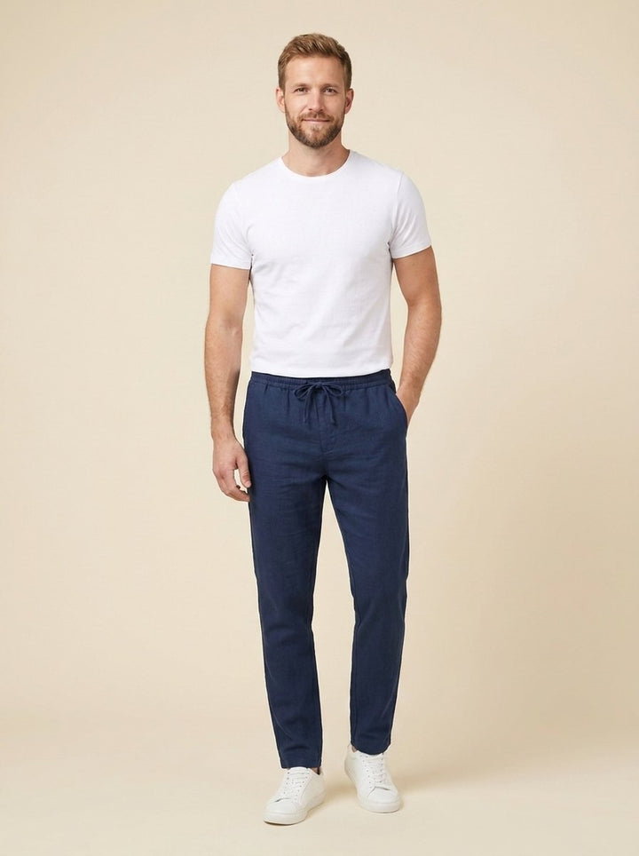 Lino mens linen trousers dark blue