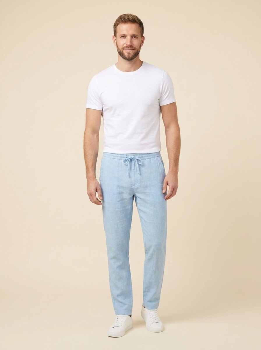 Lino mens linen trousers light blue