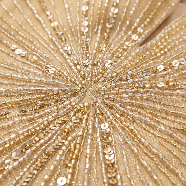 Liora champagne beaded gown fabric detail