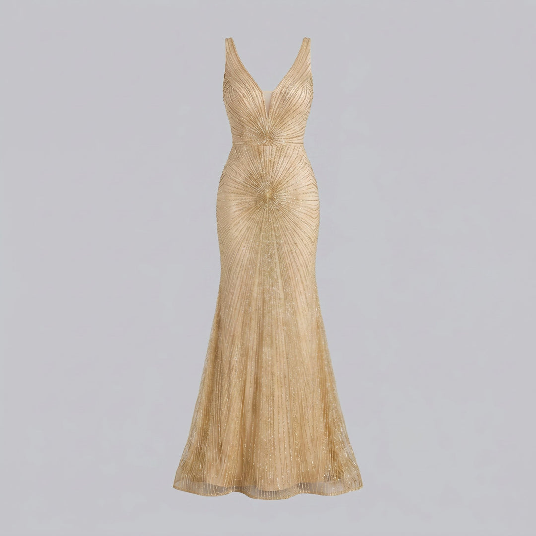Liora champagne beaded evening gown product