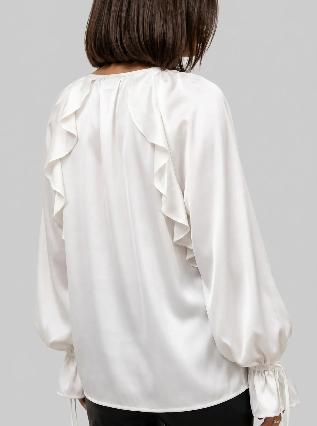 Liora satin ruffle blouse back
