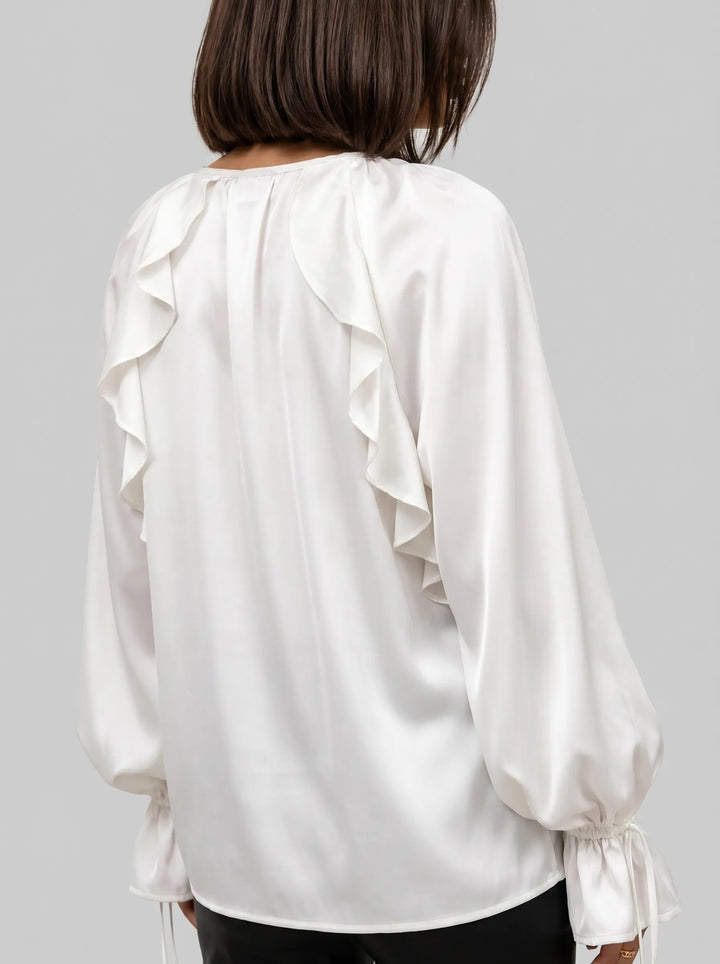 Liora satin ruffle blouse back
