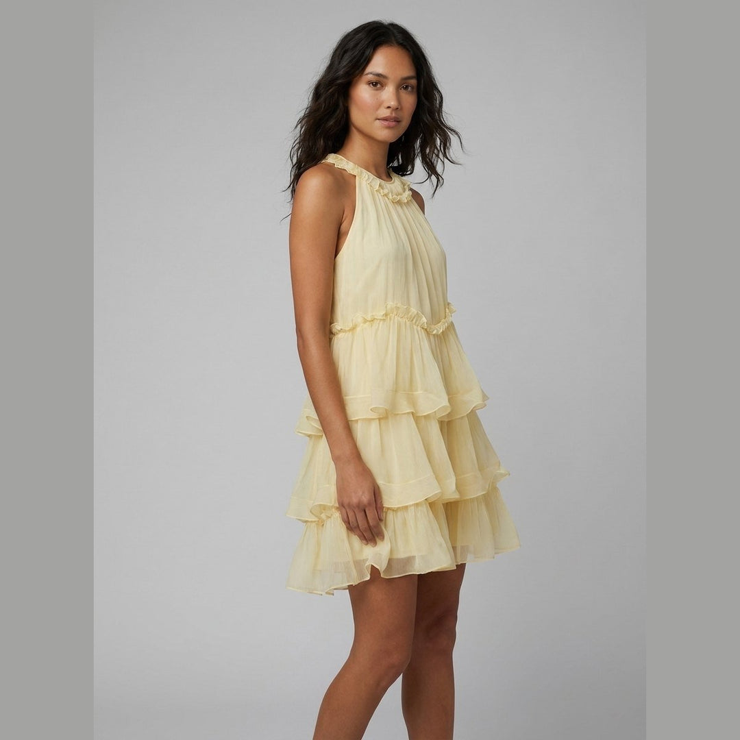 Lisette layered chiffon mini dress light yellow second pose