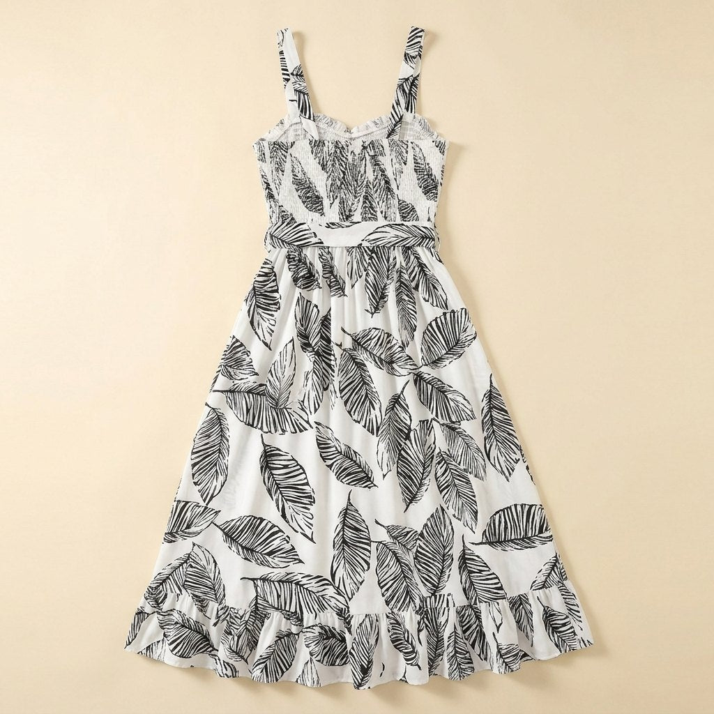 Lorraine boho midi dress flat lay showing the sash waist detailing