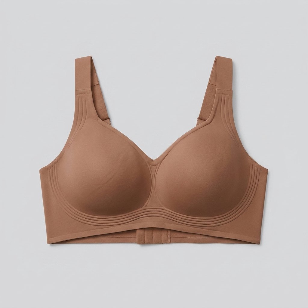 Lucile wireless full coverage bra in coffee, front flat-lay