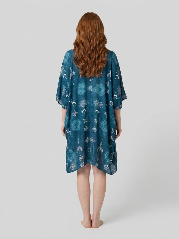 Luna teal celestial print beach kimono back