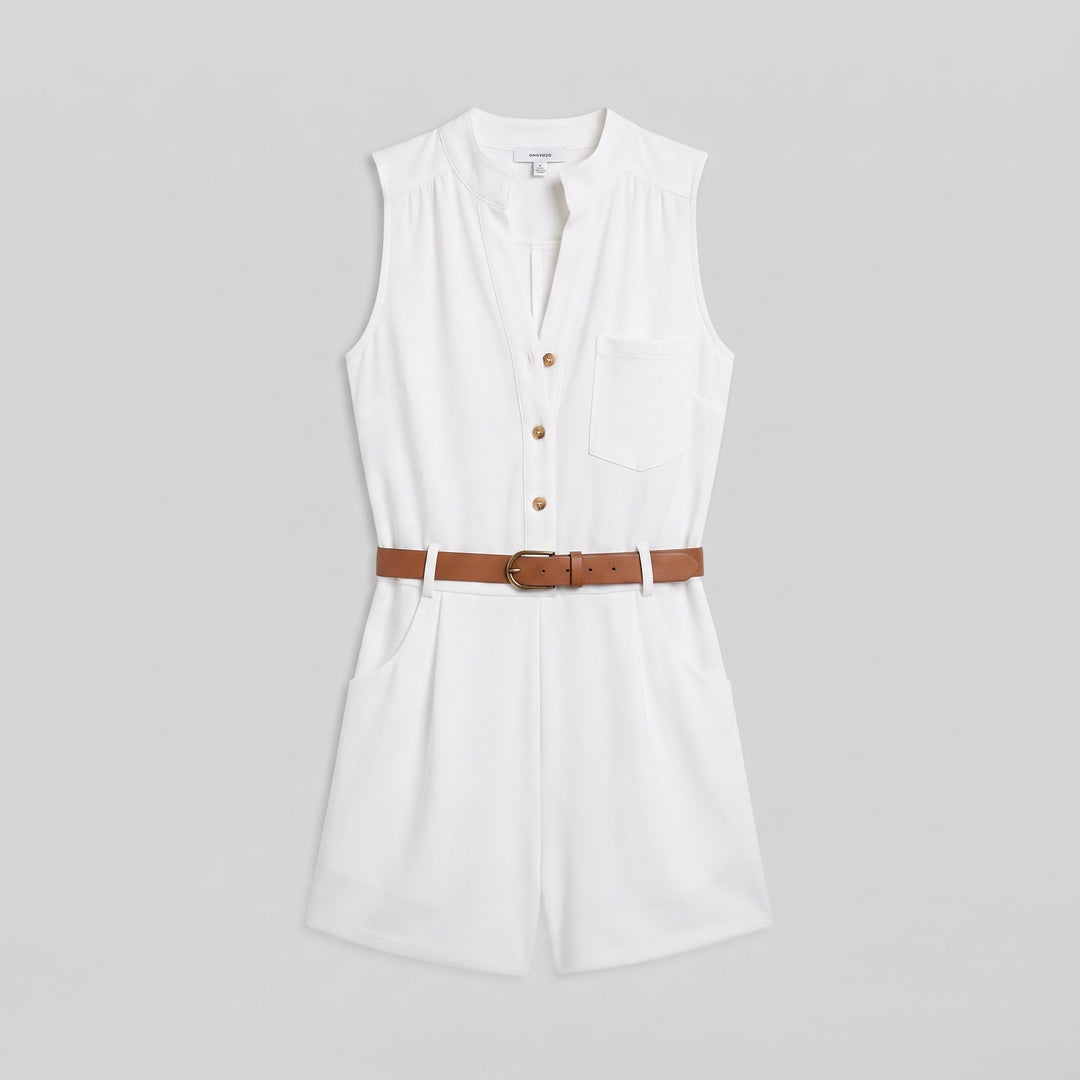Luna belted romper flat-lay product photo