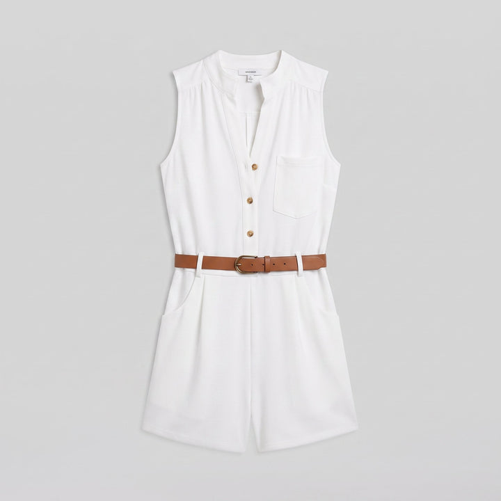 Luna belted romper flat-lay product photo