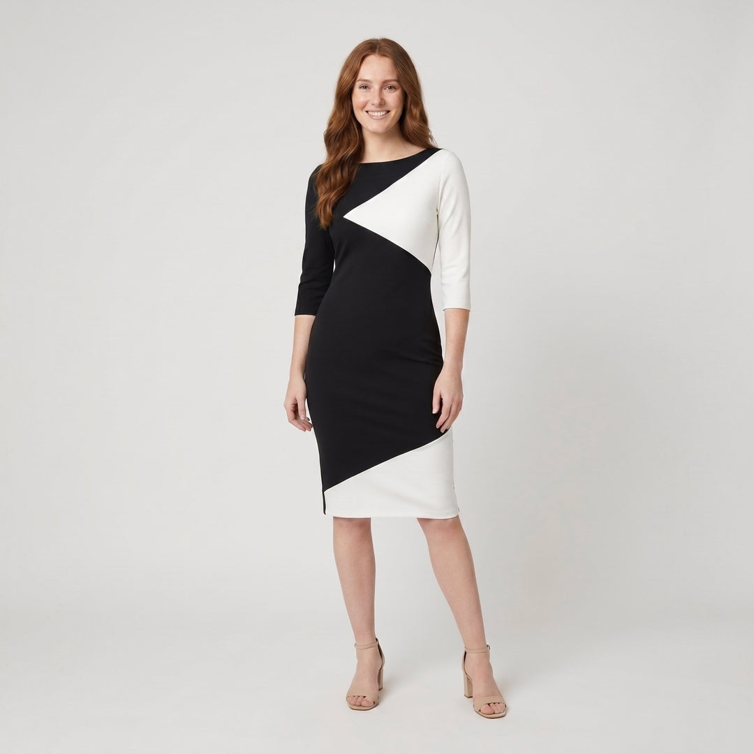 Luna black white colorblock midi dress front