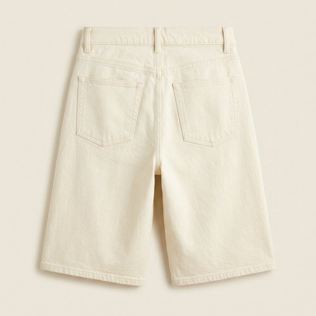Luna ivory denim shorts back view