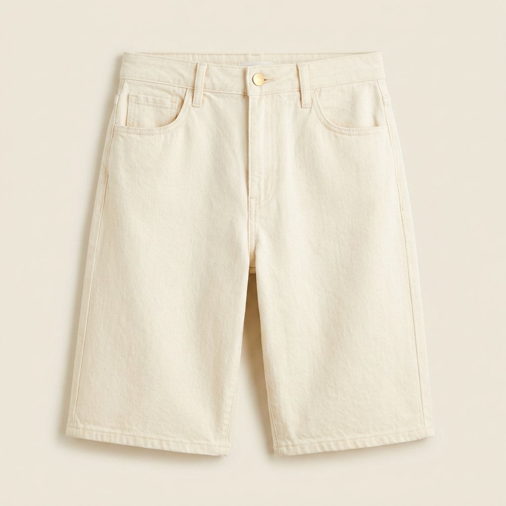 Luna ivory denim shorts product flat-lay