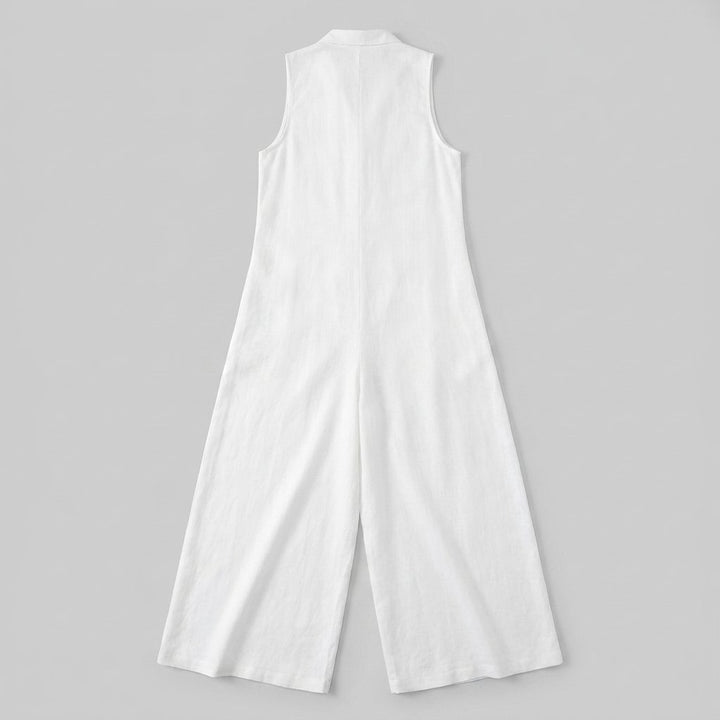 Luna white linen jumpsuit back view