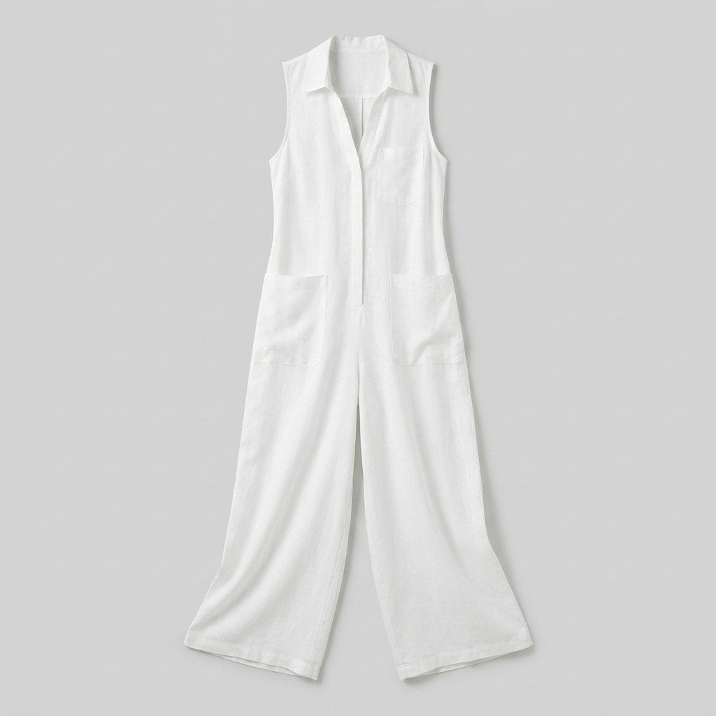 Luna white linen jumpsuit product flat-lay