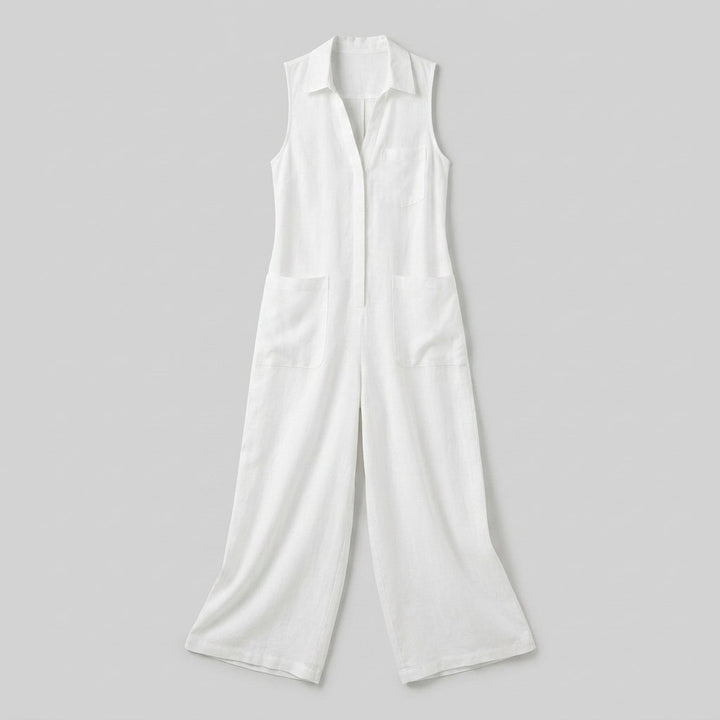 Luna white linen jumpsuit product flat-lay