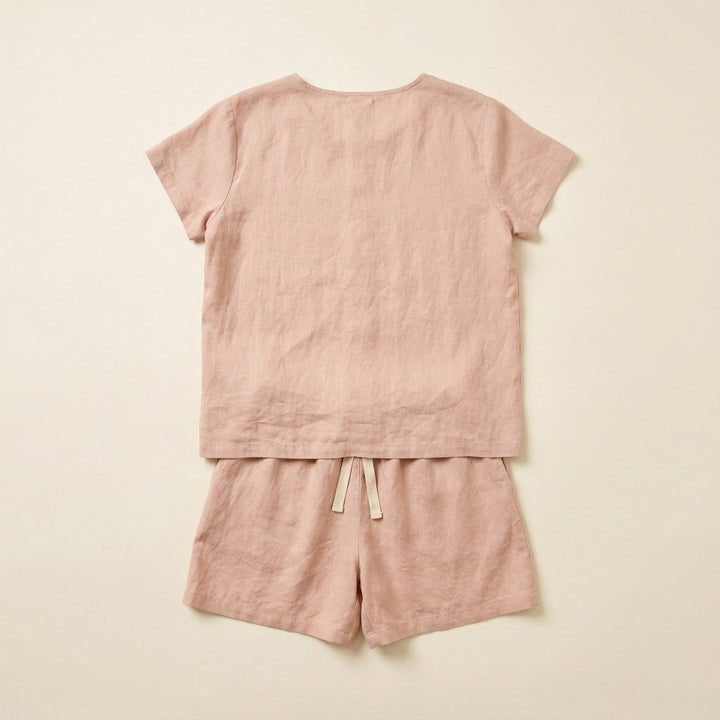 Luna blush linen pajama set back view