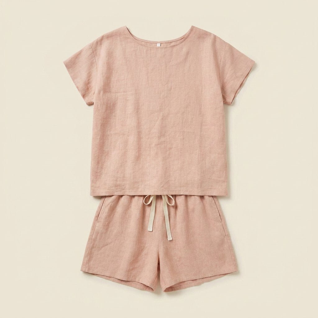 Luna blush linen pajama set product flat-lay