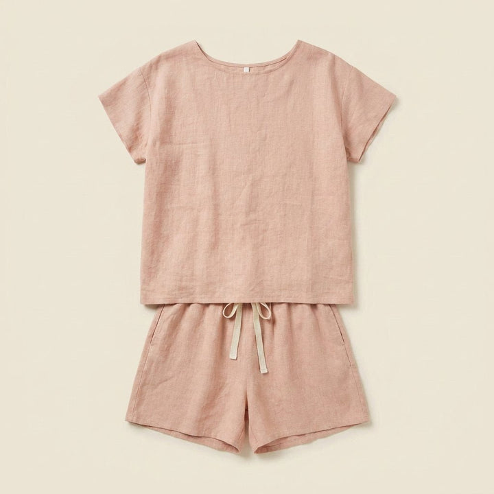 Luna blush linen pajama set product flat-lay